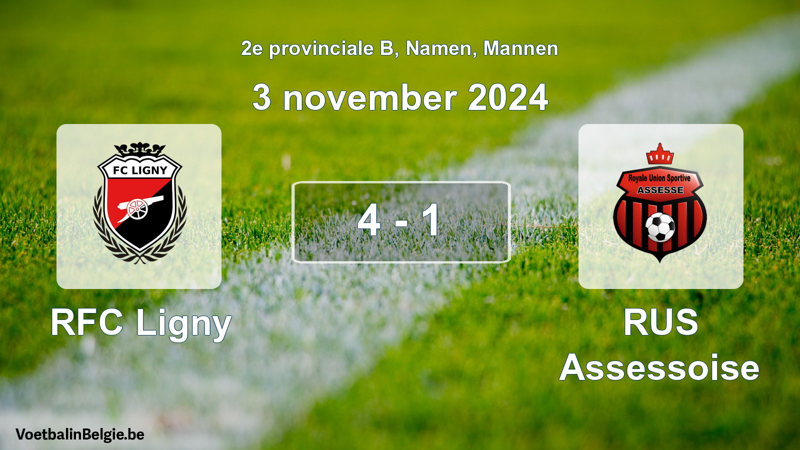 Gespeelde wedstrijd mannenvoetbal: RFC Ligny - RUS Assessoise 4 - 1 (3 november 2024)