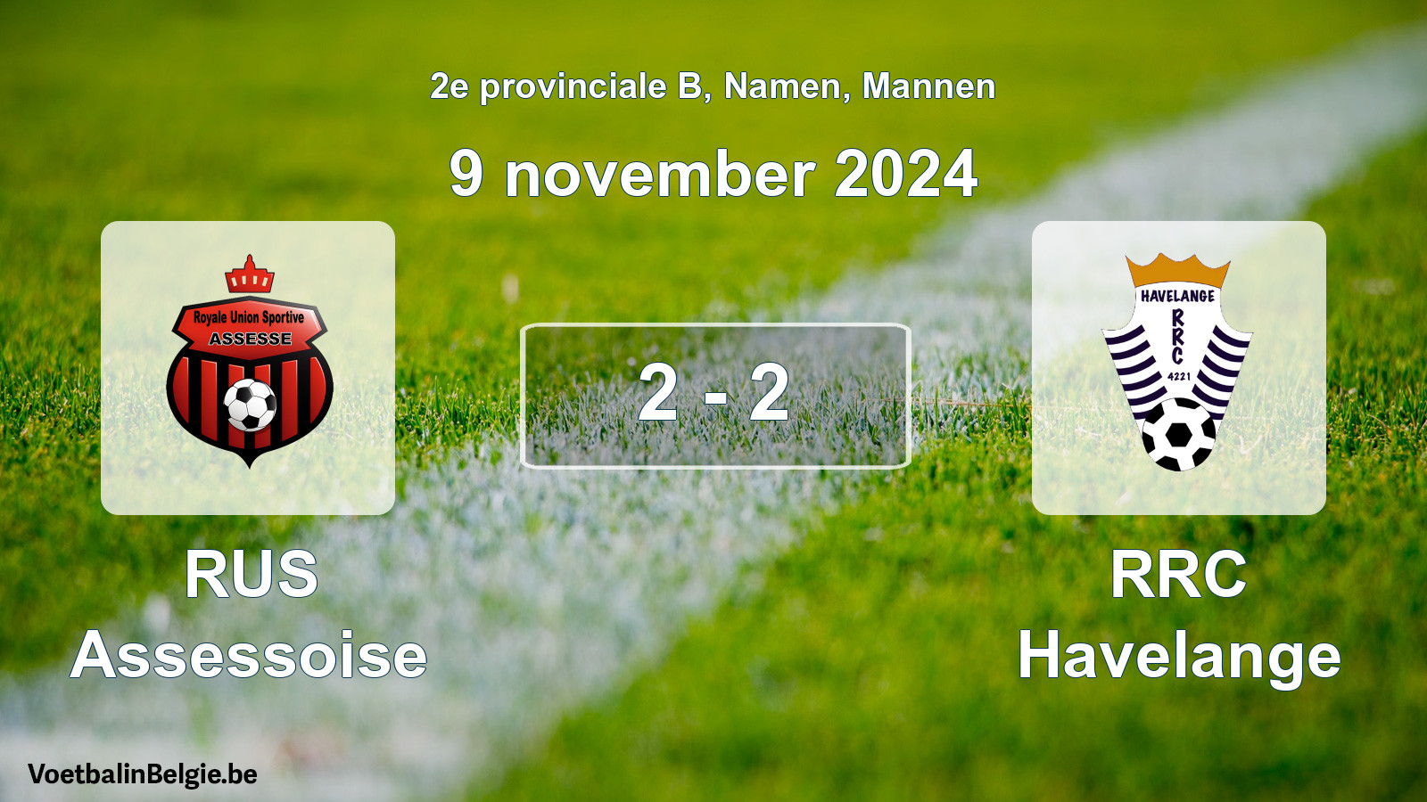 Gespeelde wedstrijd mannenvoetbal: RUS Assessoise - RRC Havelange 2 - 2 (9 november 2024)