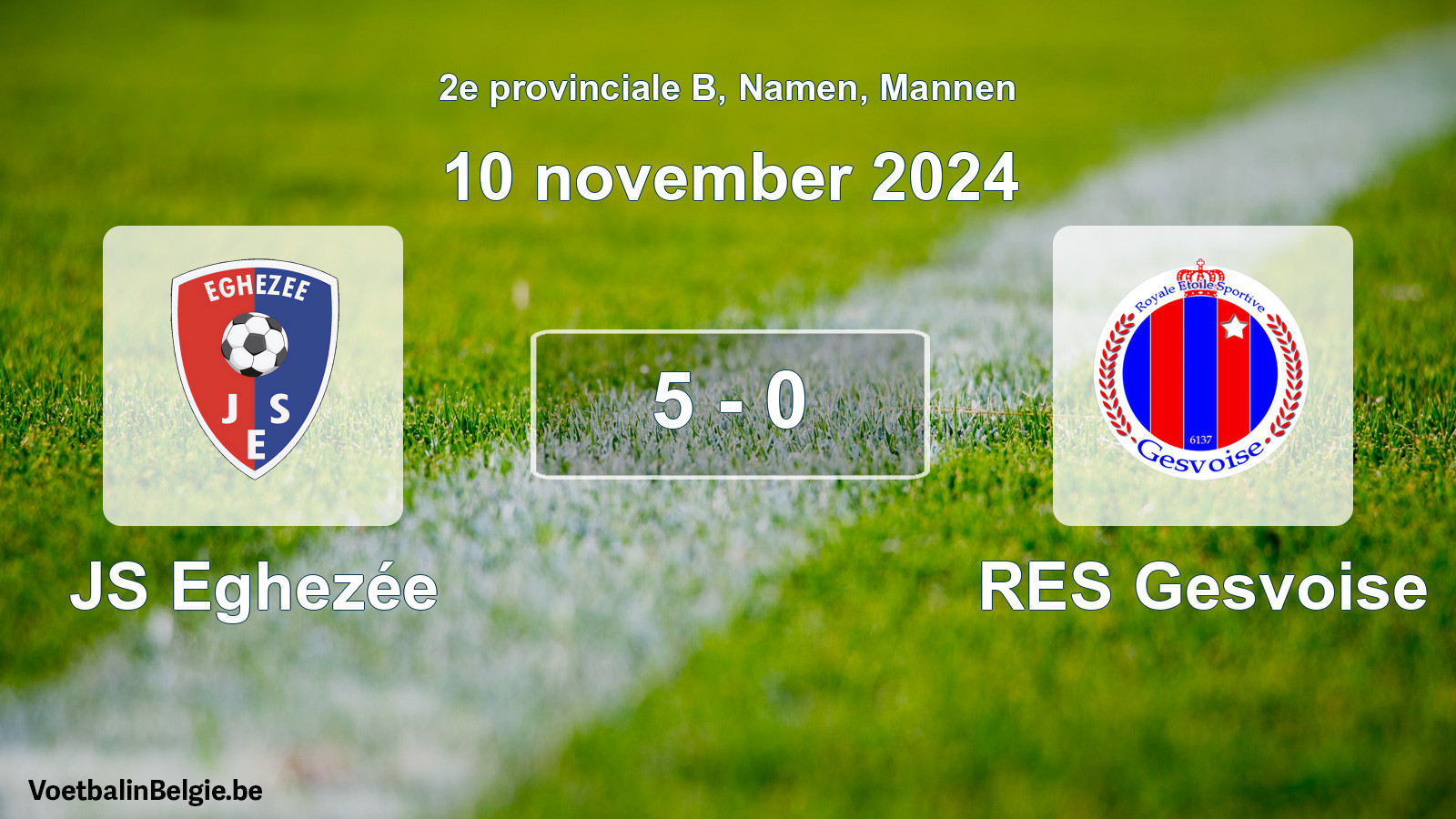 Gespeelde wedstrijd mannenvoetbal: JS Eghezée - RES Gesvoise 5 - 0 (10 november 2024)