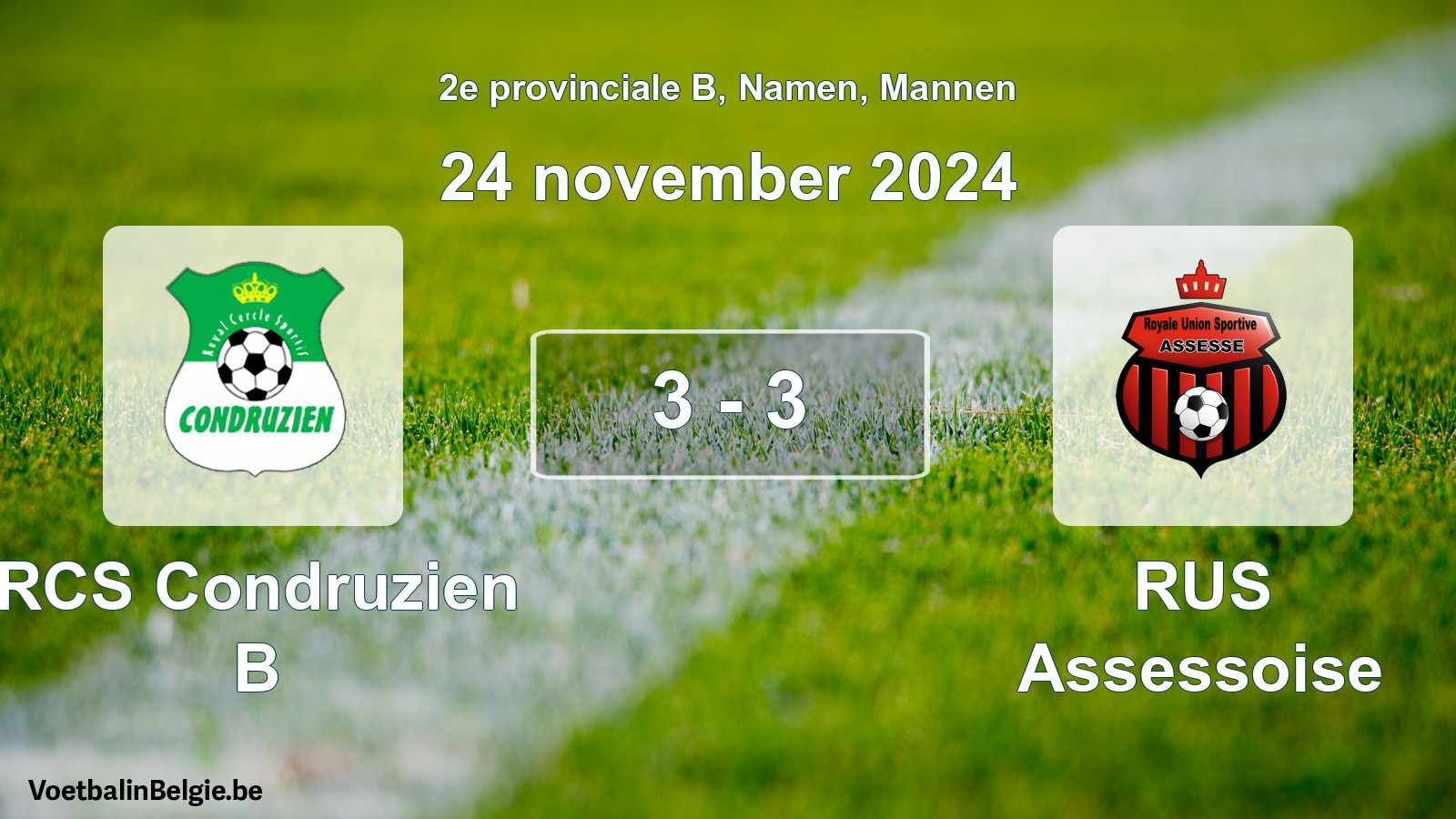 Gespeelde wedstrijd mannenvoetbal: RCS Condruzien B - RUS Assessoise 3 - 3 (24 november 2024)