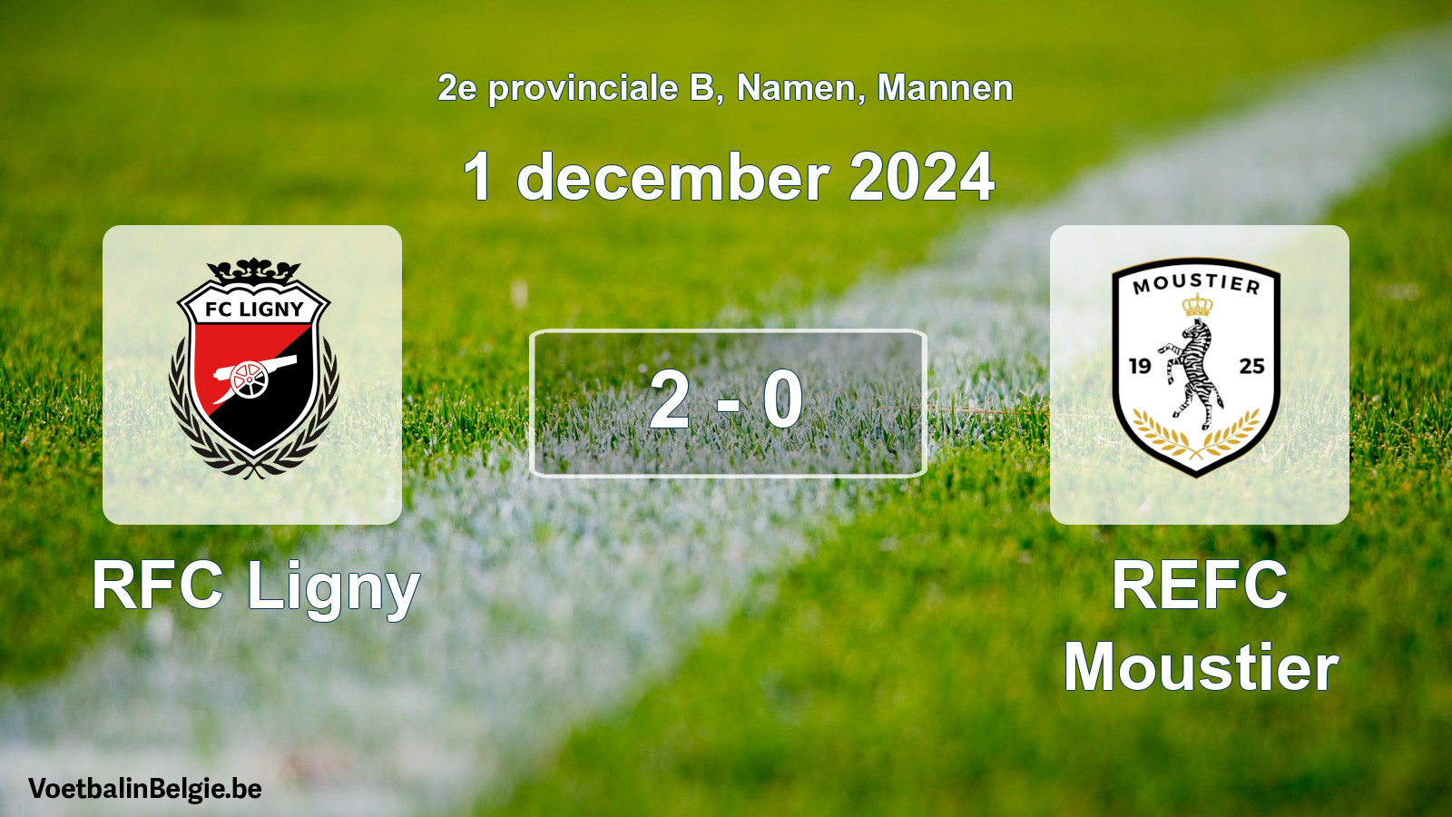 Gespeelde wedstrijd mannenvoetbal: RFC Ligny - REFC Moustier 2 - 0 (1 december 2024)