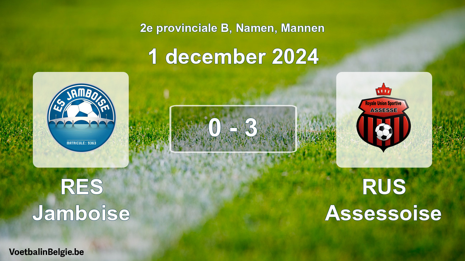 Gespeelde wedstrijd mannenvoetbal: RES Jamboise - RUS Assessoise 0 - 3 (1 december 2024)