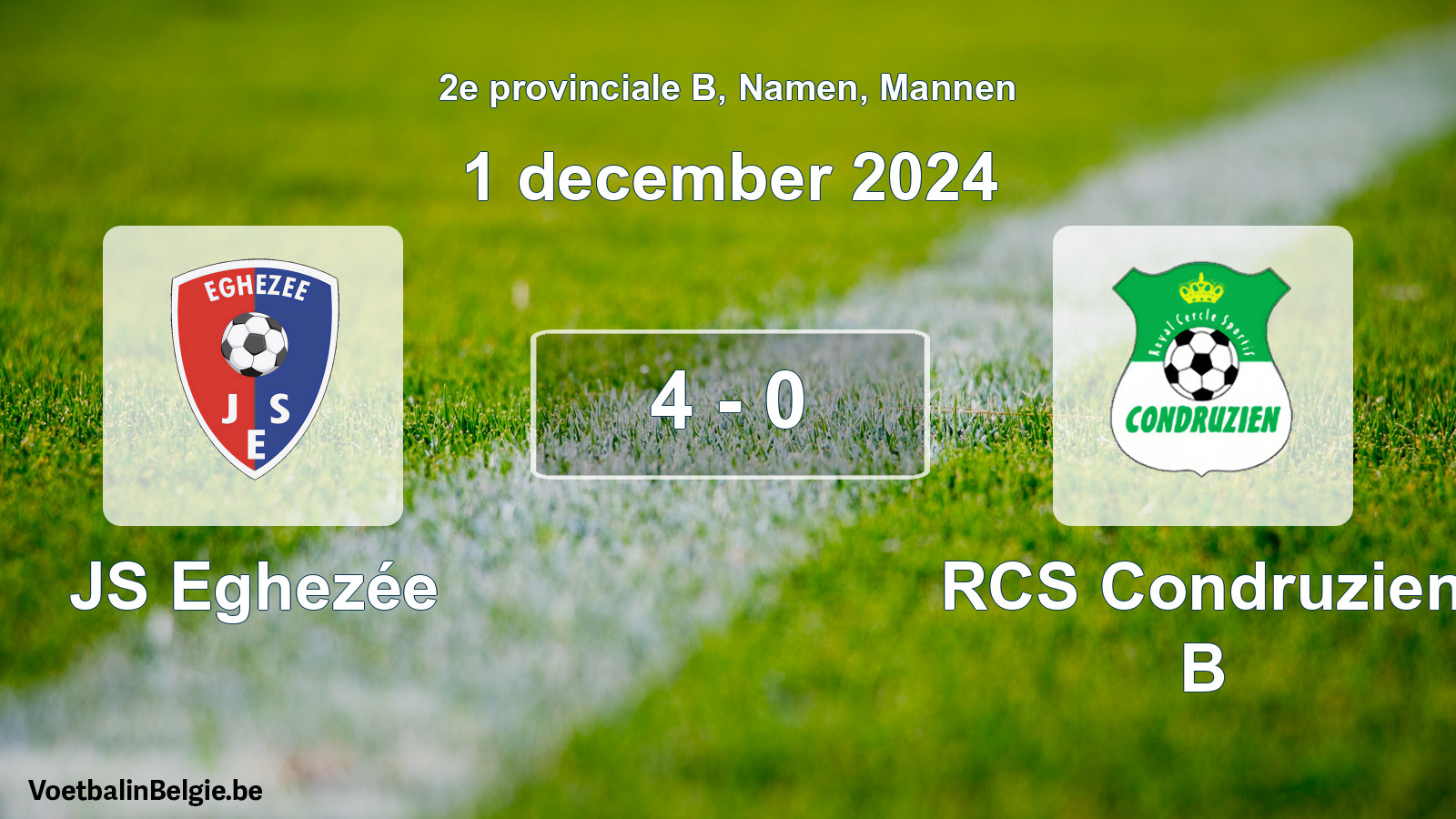Gespeelde wedstrijd mannenvoetbal: JS Eghezée - RCS Condruzien B 4 - 0 (1 december 2024)