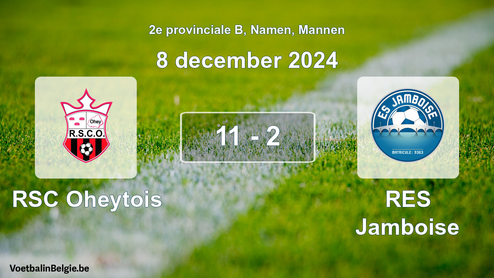 Gespeelde wedstrijd mannenvoetbal: RSC Oheytois - RES Jamboise 11 - 2 (8 december 2024)