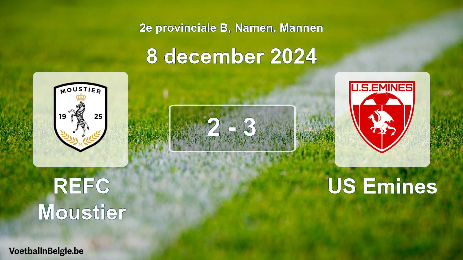 Gespeelde wedstrijd mannenvoetbal: REFC Moustier - US Emines 2 - 3 (8 december 2024)