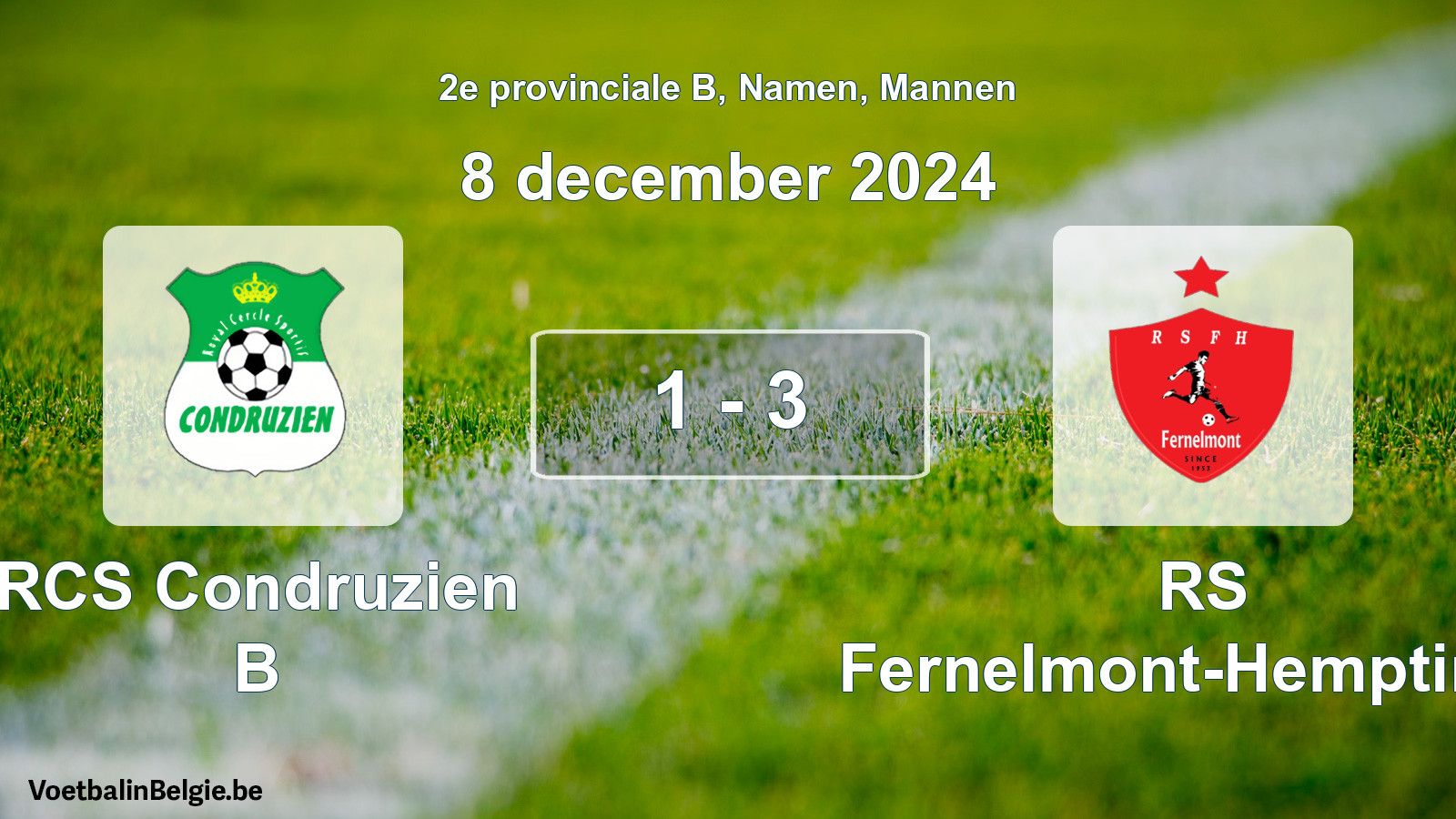 Gespeelde wedstrijd mannenvoetbal: RCS Condruzien B - RS Fernelmont-Hemptinne 1 - 3 (8 december 2024)
