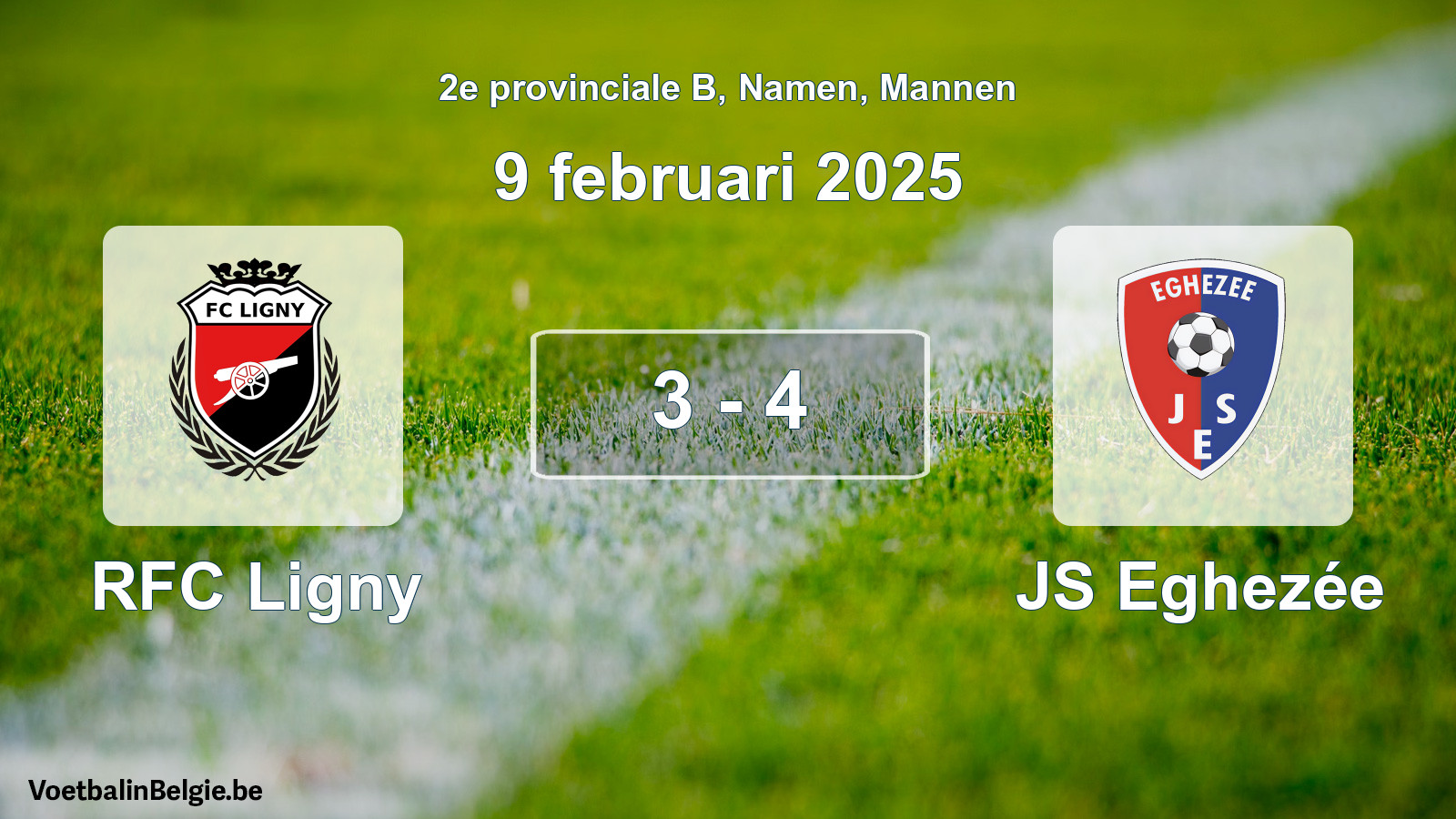Gespeelde wedstrijd mannenvoetbal: RFC Ligny - JS Eghezée 3 - 4 (9 februari 2025)