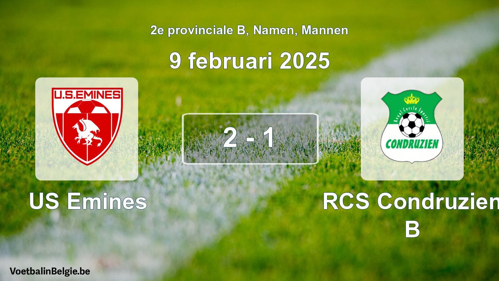 Gespeelde wedstrijd mannenvoetbal: US Emines - RCS Condruzien B 2 - 1 (9 februari 2025)
