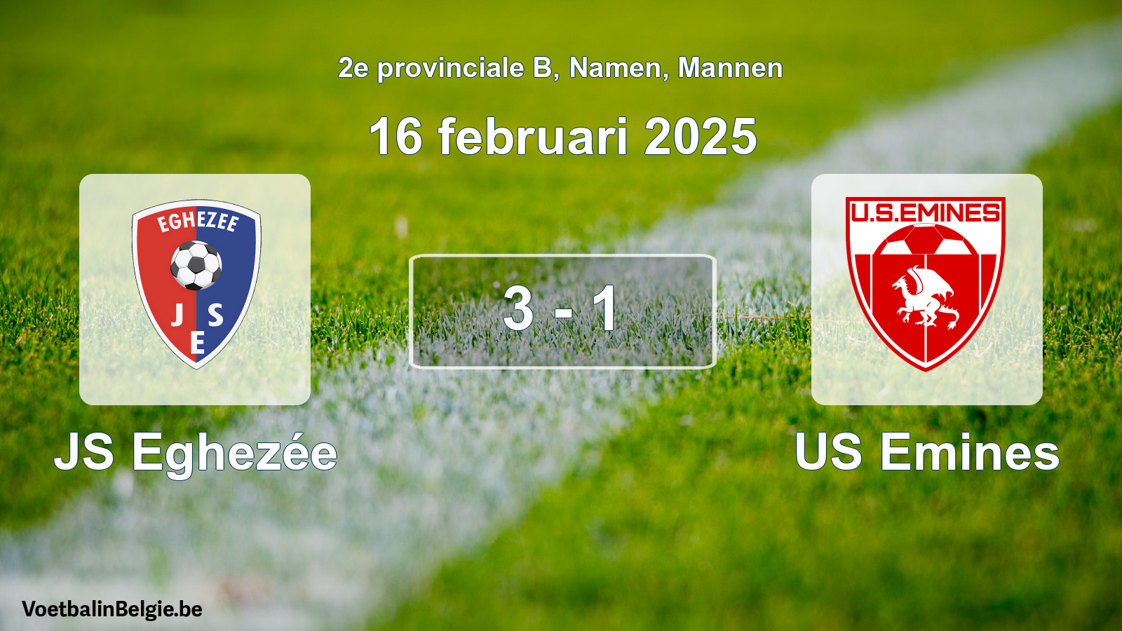 Gespeelde wedstrijd mannenvoetbal: JS Eghezée - US Emines 3 - 1 (16 februari 2025)