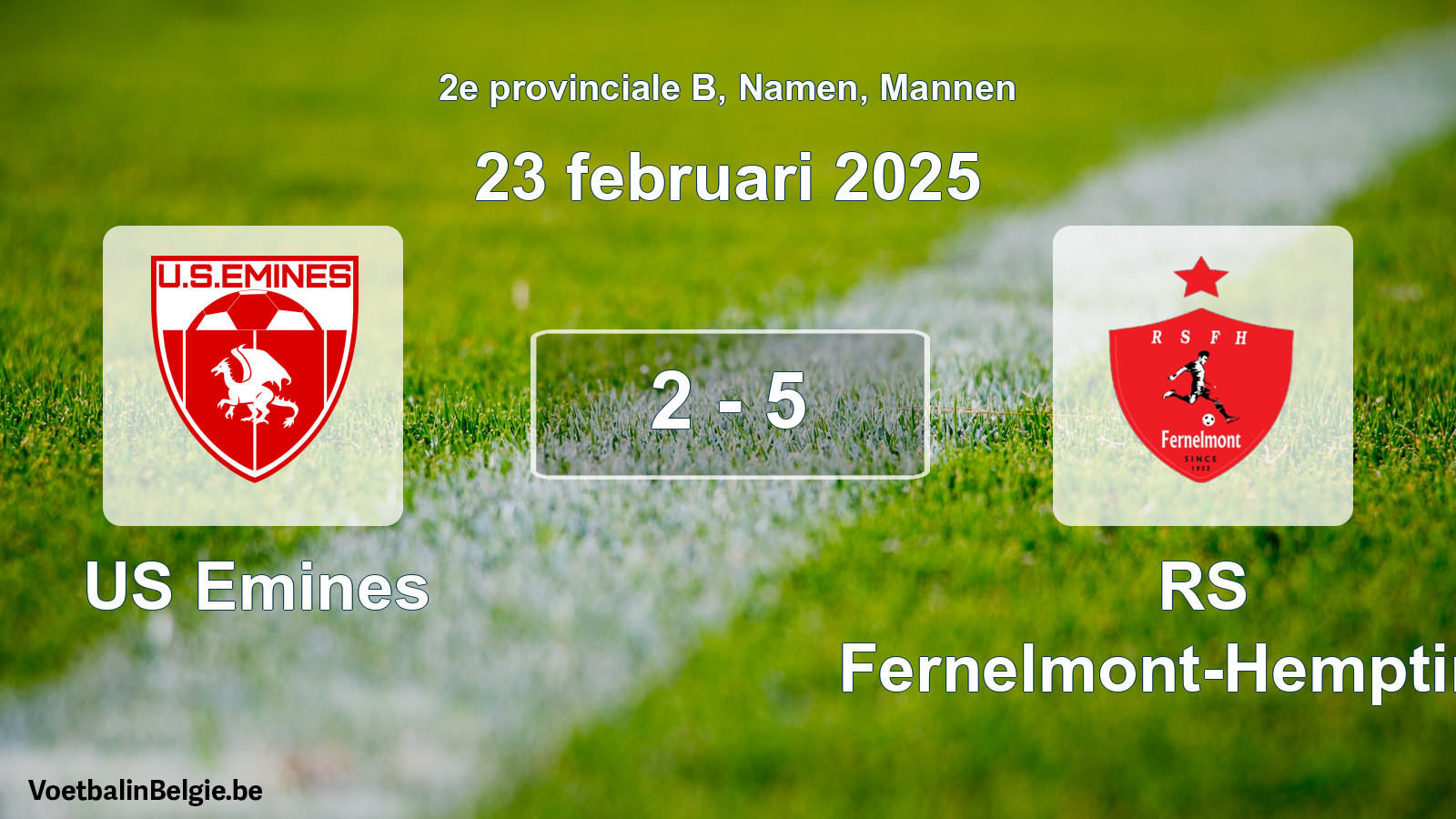 Gespeelde wedstrijd mannenvoetbal: US Emines - RS Fernelmont-Hemptinne 2 - 5 (23 februari 2025)