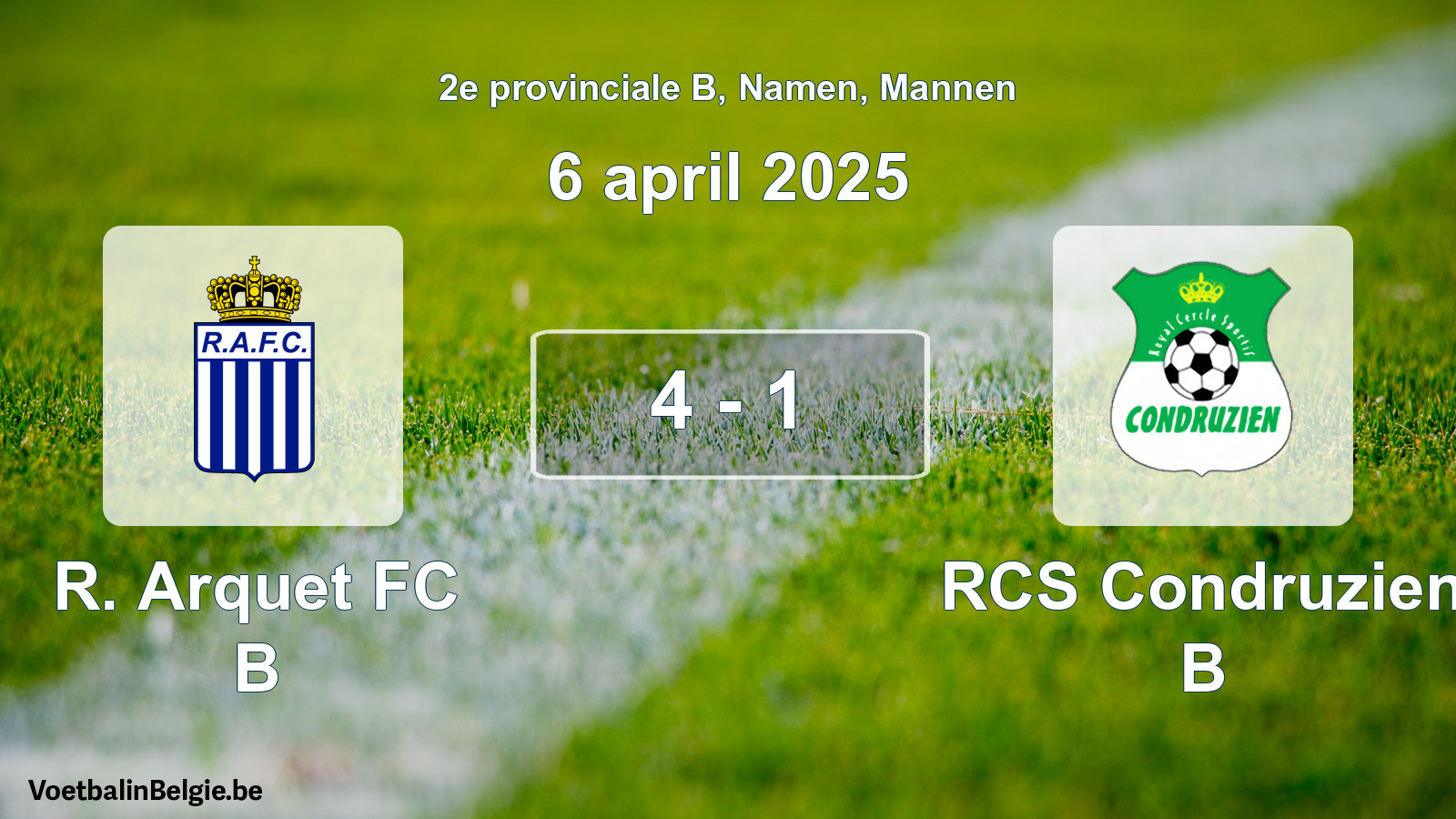 Gespeelde wedstrijd mannenvoetbal: R. Arquet FC B - RCS Condruzien B 4 - 1 (6 april 2025)