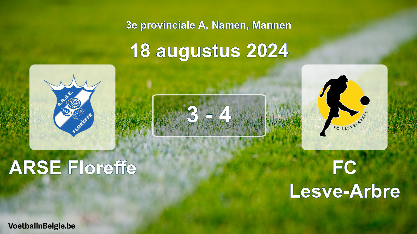 Gespeelde wedstrijd mannenvoetbal: ARSE Floreffe - FC Lesve-Arbre 3 - 4 (18 augustus 2024)