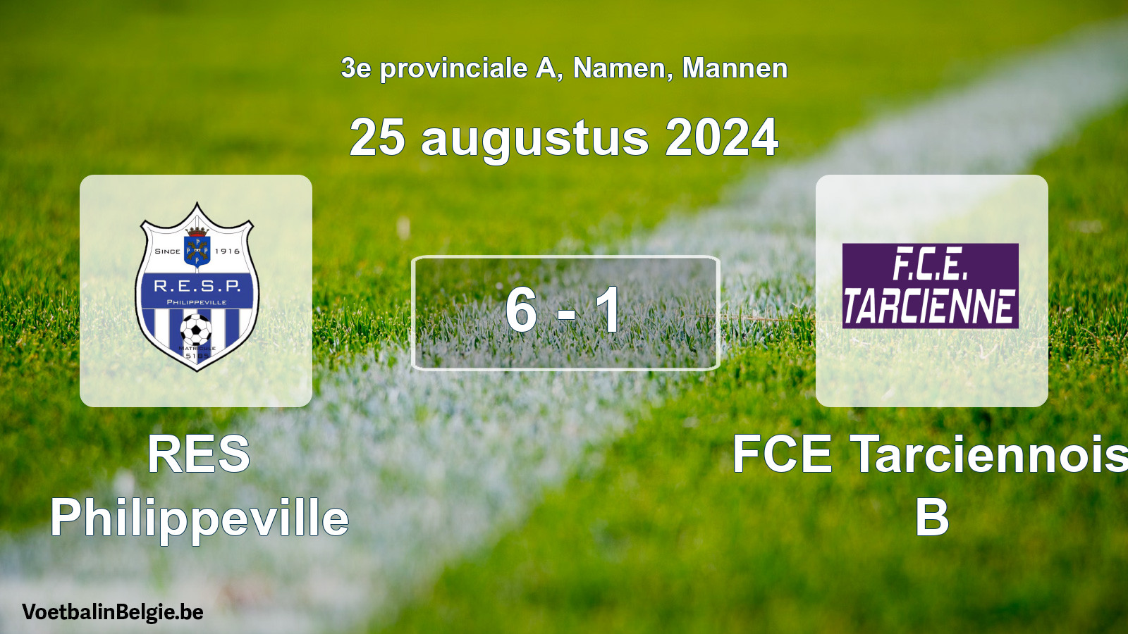 Gespeelde wedstrijd mannenvoetbal: RES Philippeville - FCE Tarciennois B 6 - 1 (25 augustus 2024)