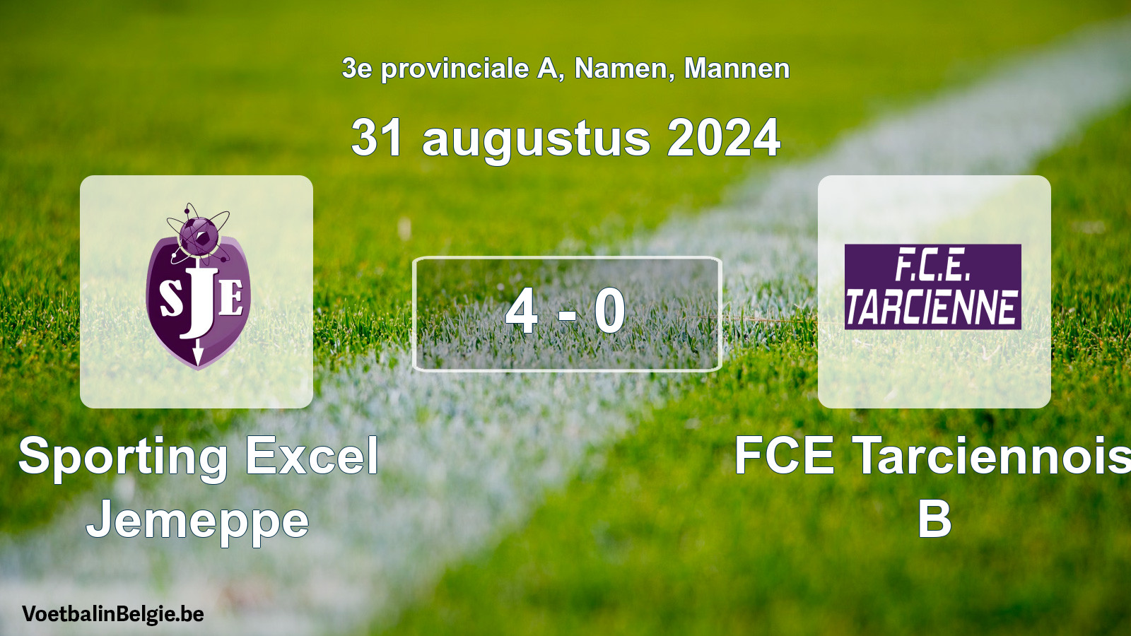 Gespeelde wedstrijd mannenvoetbal: Sporting Excel Jemeppe - FCE Tarciennois B 4 - 0 (31 augustus 2024)
