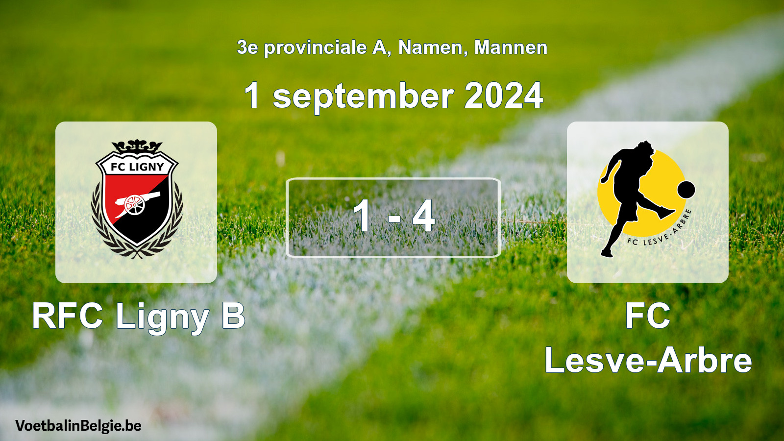 Gespeelde wedstrijd mannenvoetbal: RFC Ligny B - FC Lesve-Arbre 1 - 4 (1 september 2024)
