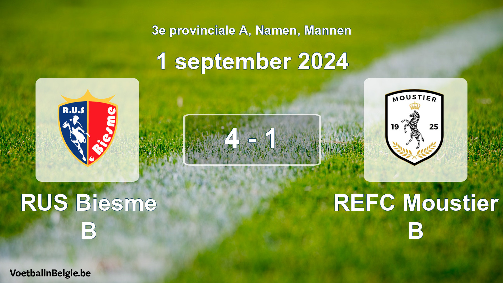 Gespeelde wedstrijd mannenvoetbal: RUS Biesme B - REFC Moustier B 4 - 1 (1 september 2024)