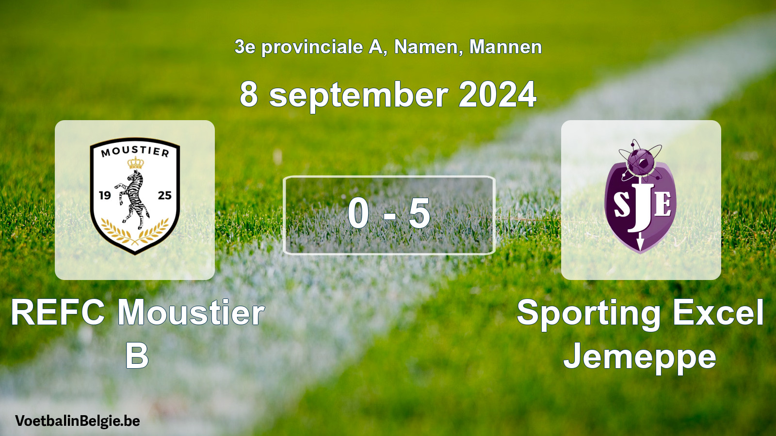 Gespeelde wedstrijd mannenvoetbal: REFC Moustier B - Sporting Excel Jemeppe 0 - 5 (8 september 2024)