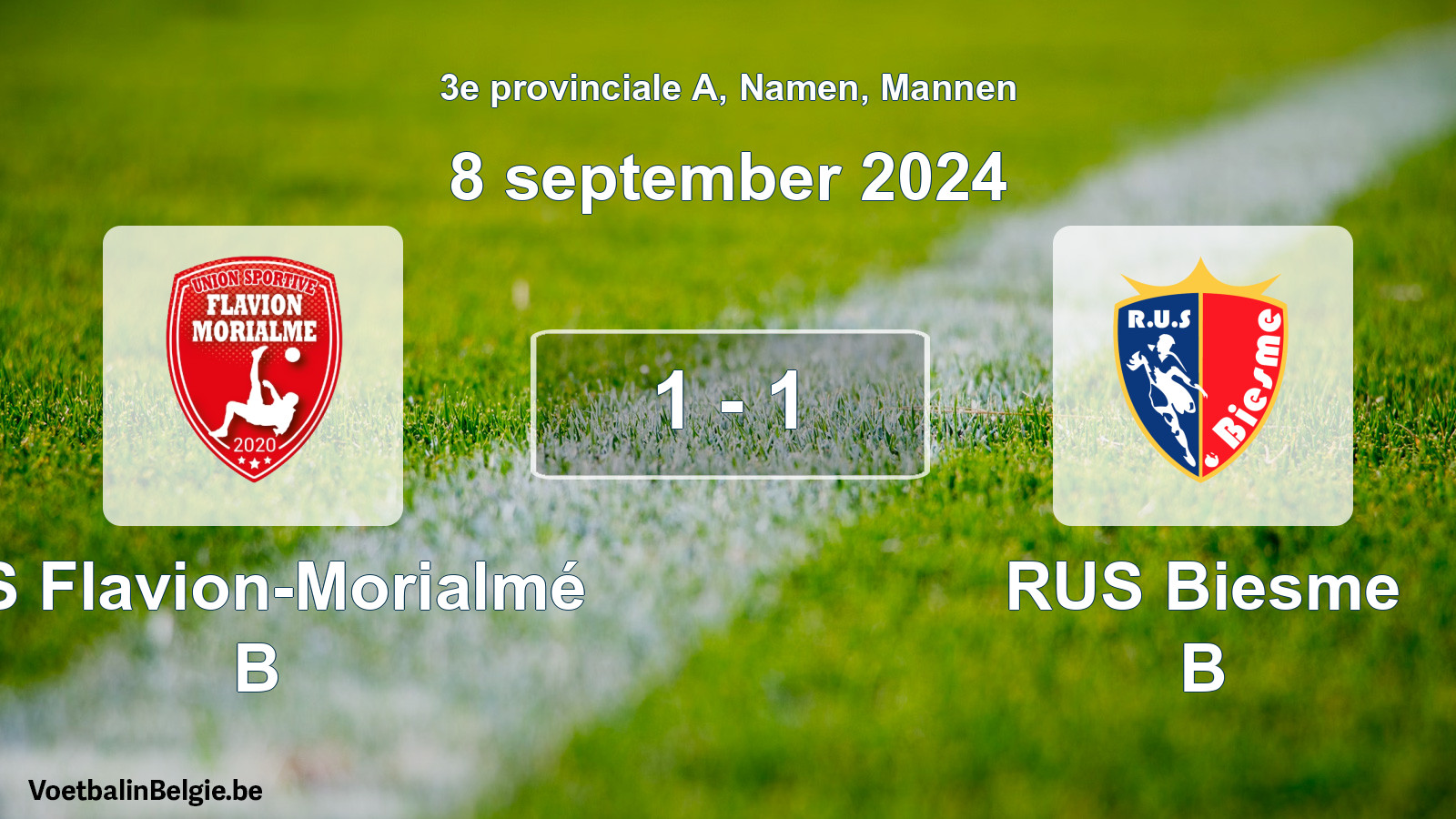 Gespeelde wedstrijd mannenvoetbal: US Flavion-Morialmé B - RUS Biesme B 1 - 1 (8 september 2024)