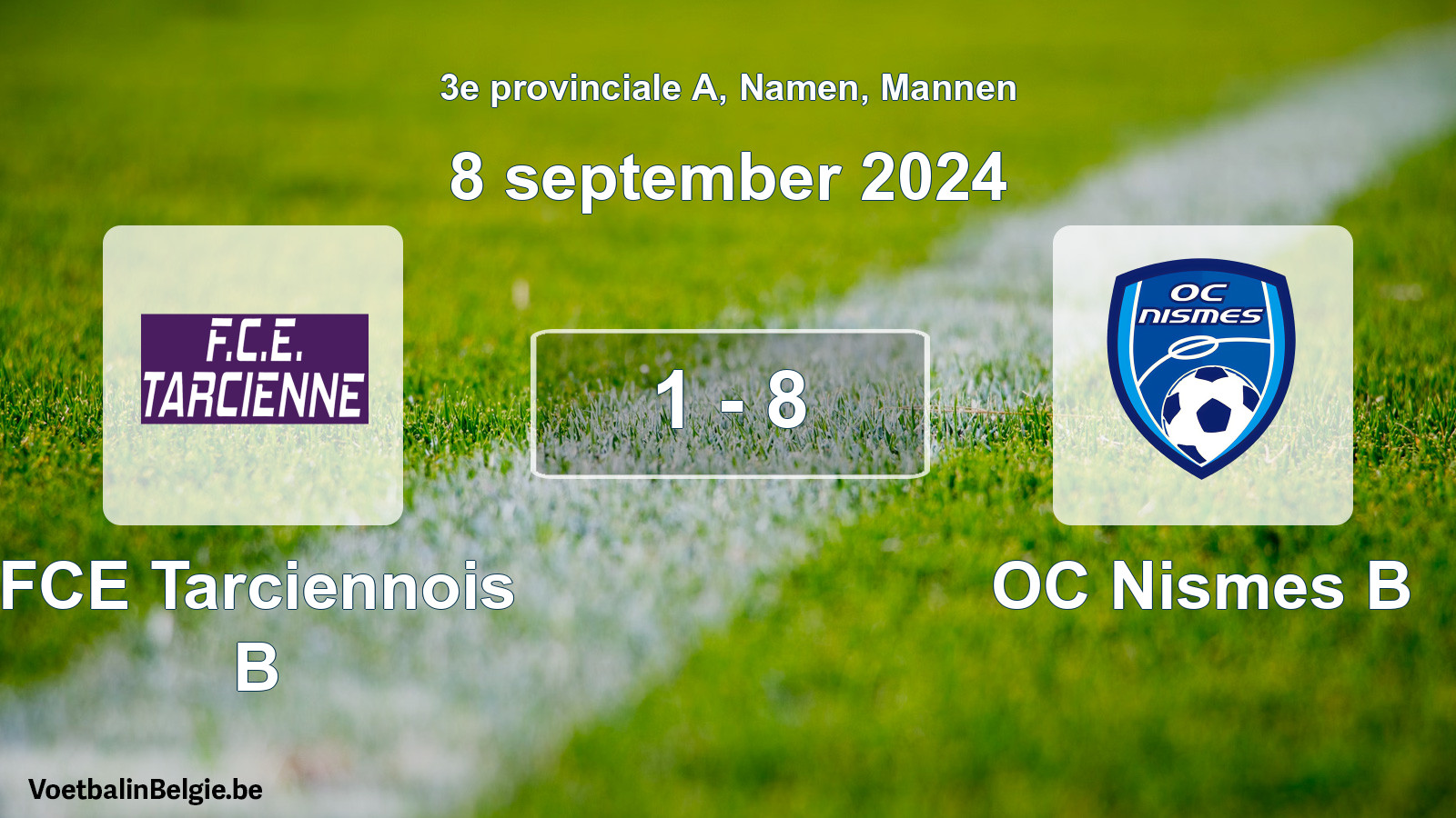 Gespeelde wedstrijd mannenvoetbal: FCE Tarciennois B - OC Nismes B 1 - 8 (8 september 2024)