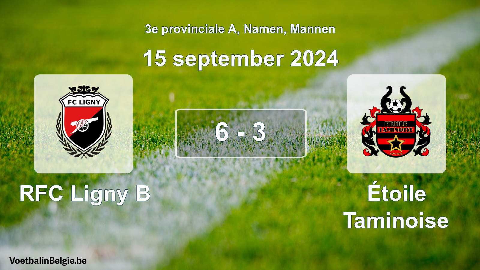 Gespeelde wedstrijd mannenvoetbal: RFC Ligny B - Étoile Taminoise 6 - 3 (15 september 2024)