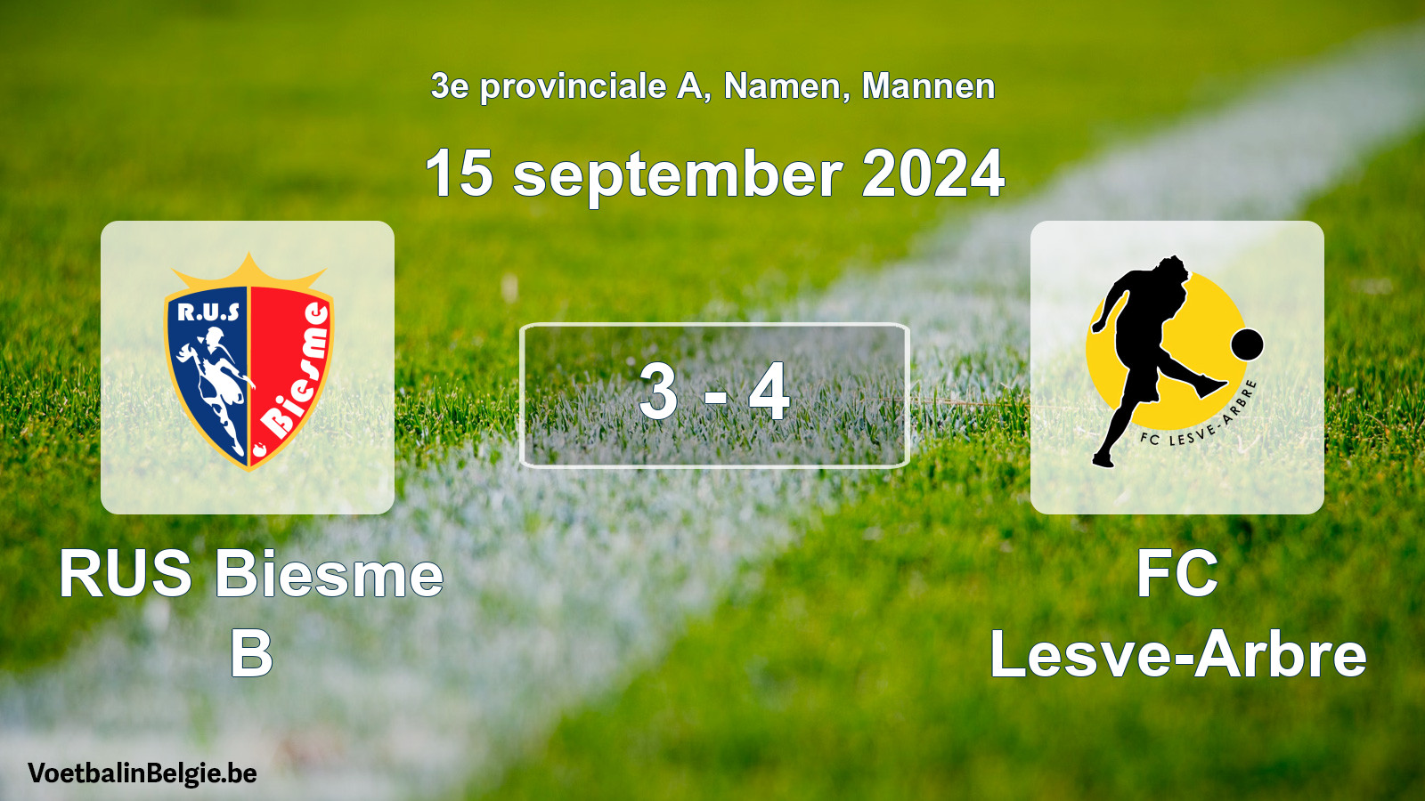 Gespeelde wedstrijd mannenvoetbal: RUS Biesme B - FC Lesve-Arbre 3 - 4 (15 september 2024)