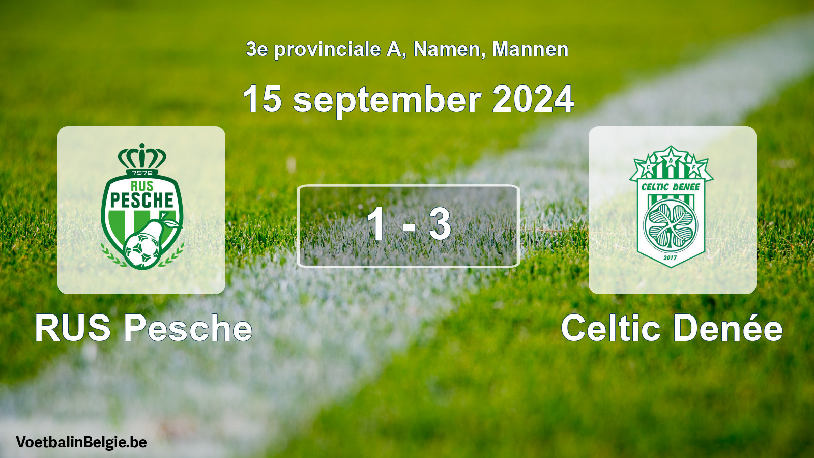 Gespeelde wedstrijd mannenvoetbal: RUS Pesche - Celtic Denée 1 - 3 (15 september 2024)