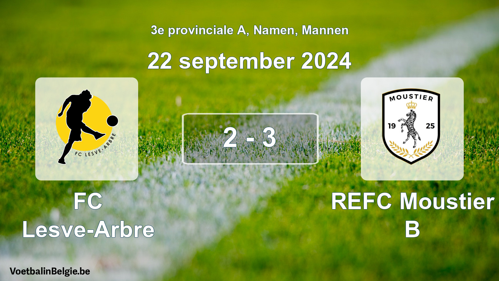 Gespeelde wedstrijd mannenvoetbal: FC Lesve-Arbre - REFC Moustier B 2 - 3 (22 september 2024)