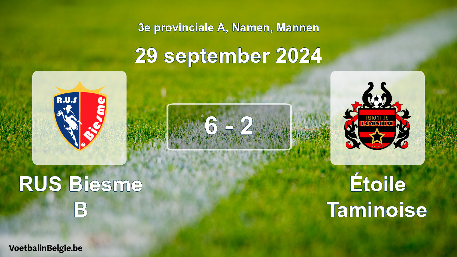 Gespeelde wedstrijd mannenvoetbal: RUS Biesme B - Étoile Taminoise 6 - 2 (29 september 2024)