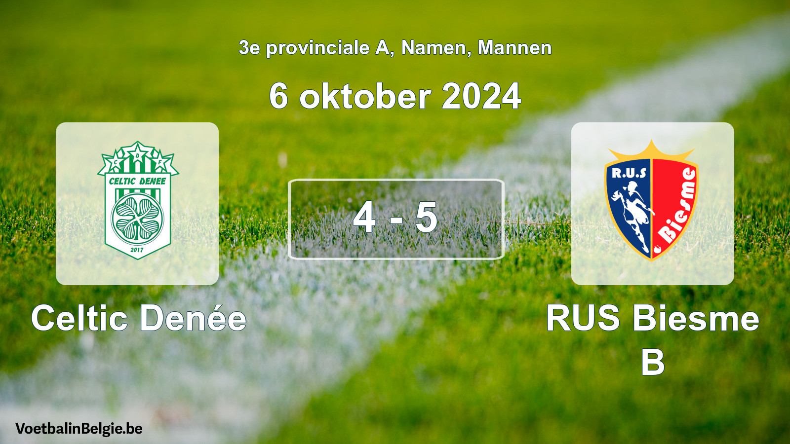 Gespeelde wedstrijd mannenvoetbal: Celtic Denée - RUS Biesme B 4 - 5 (6 oktober 2024)