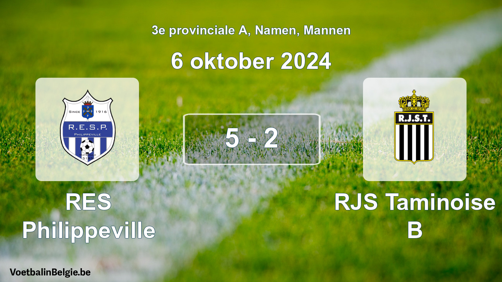 Gespeelde wedstrijd mannenvoetbal: RES Philippeville - RJS Taminoise B 5 - 2 (6 oktober 2024)