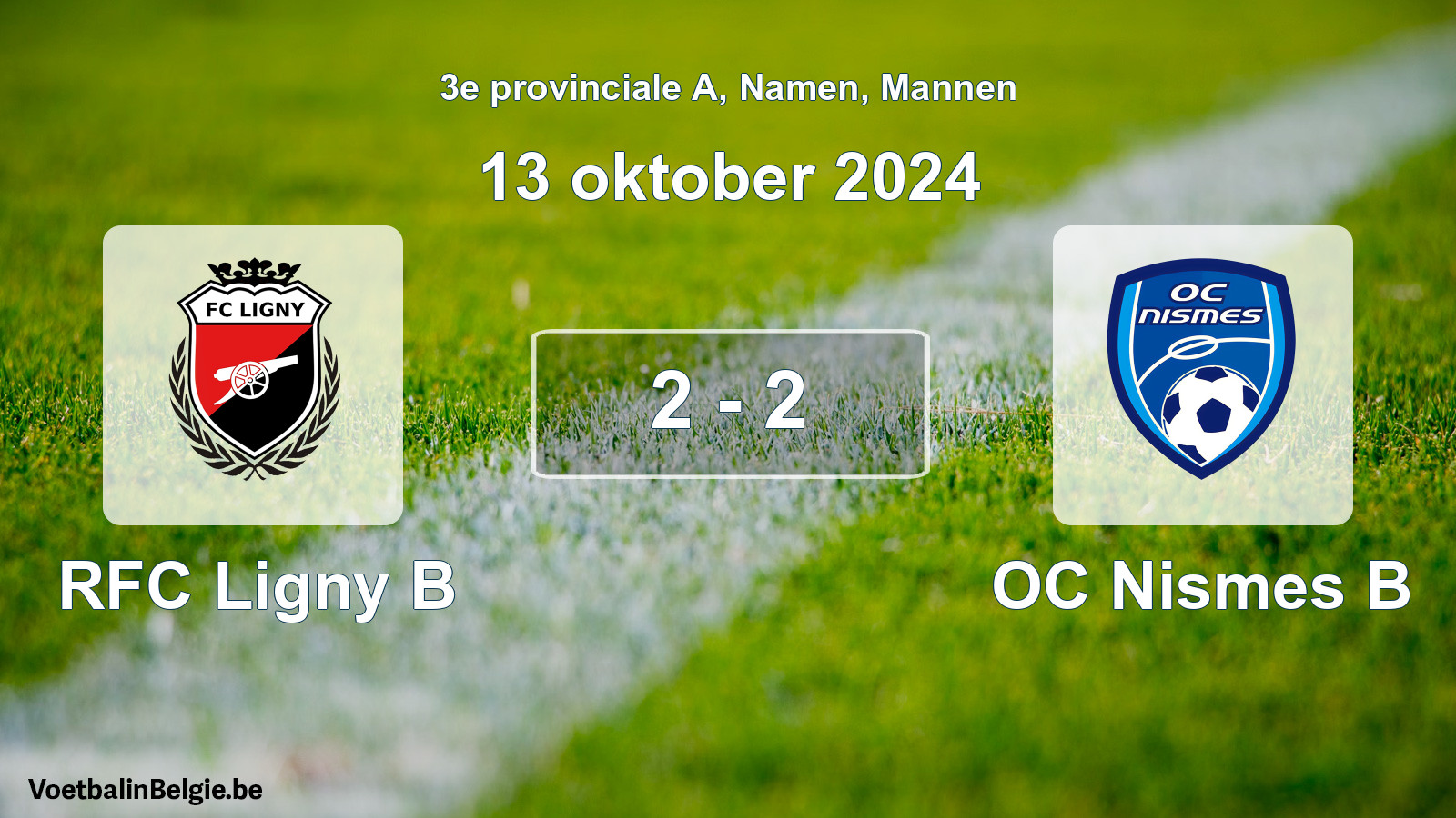 Gespeelde wedstrijd mannenvoetbal: RFC Ligny B - OC Nismes B 2 - 2 (13 oktober 2024)
