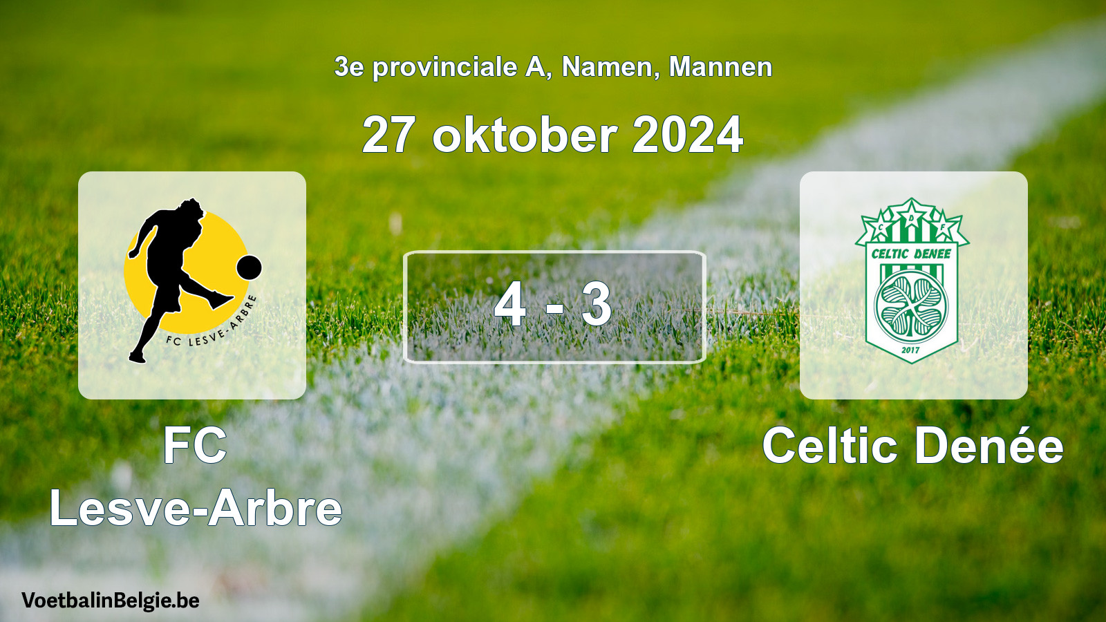 Gespeelde wedstrijd mannenvoetbal: FC Lesve-Arbre - Celtic Denée 4 - 3 (27 oktober 2024)