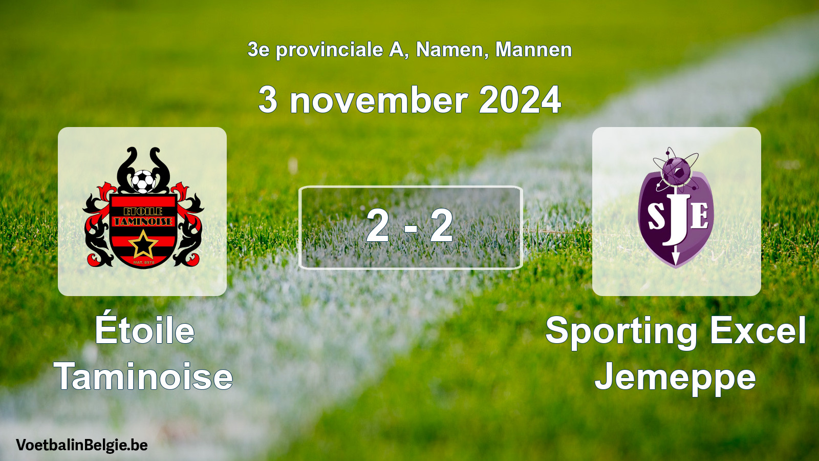 Gespeelde wedstrijd mannenvoetbal: Étoile Taminoise - Sporting Excel Jemeppe 2 - 2 (3 november 2024)