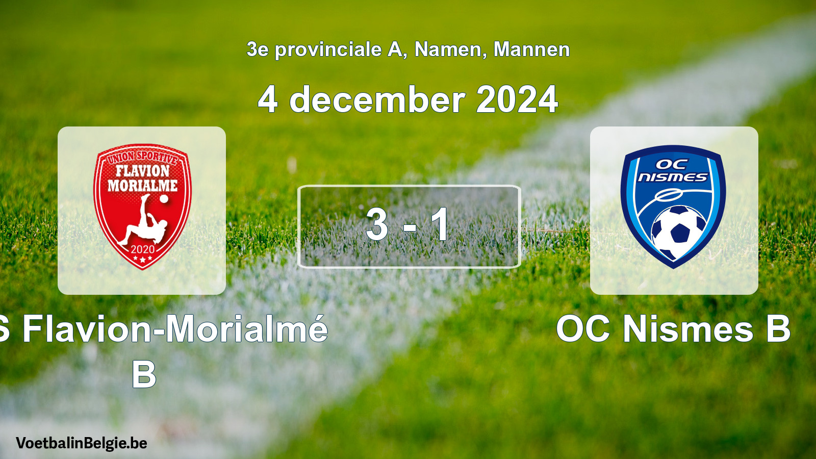 Gespeelde wedstrijd mannenvoetbal: US Flavion-Morialmé B - OC Nismes B 3 - 1 (4 december 2024)