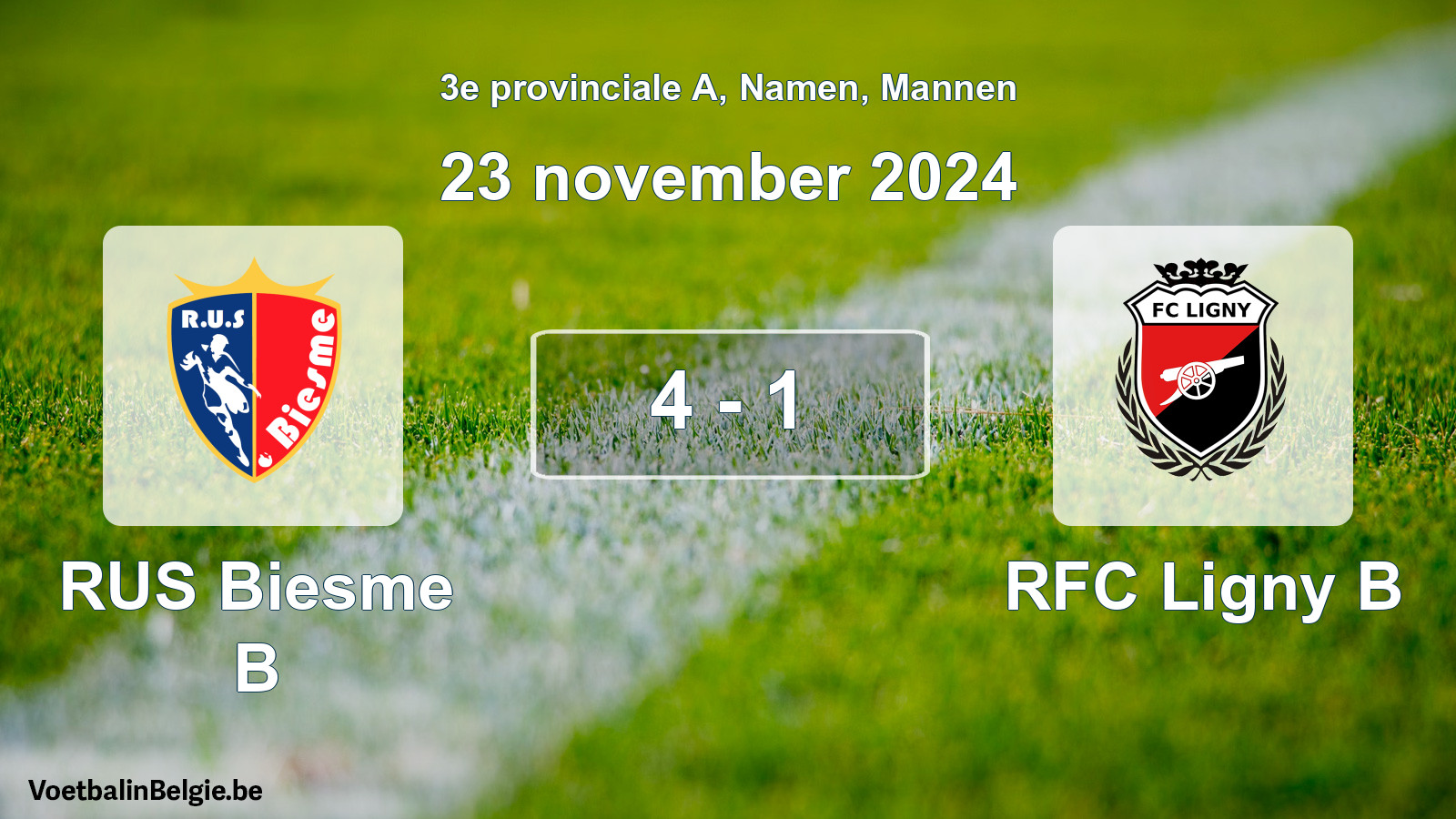 Gespeelde wedstrijd mannenvoetbal: RUS Biesme B - RFC Ligny B 4 - 1 (23 november 2024)