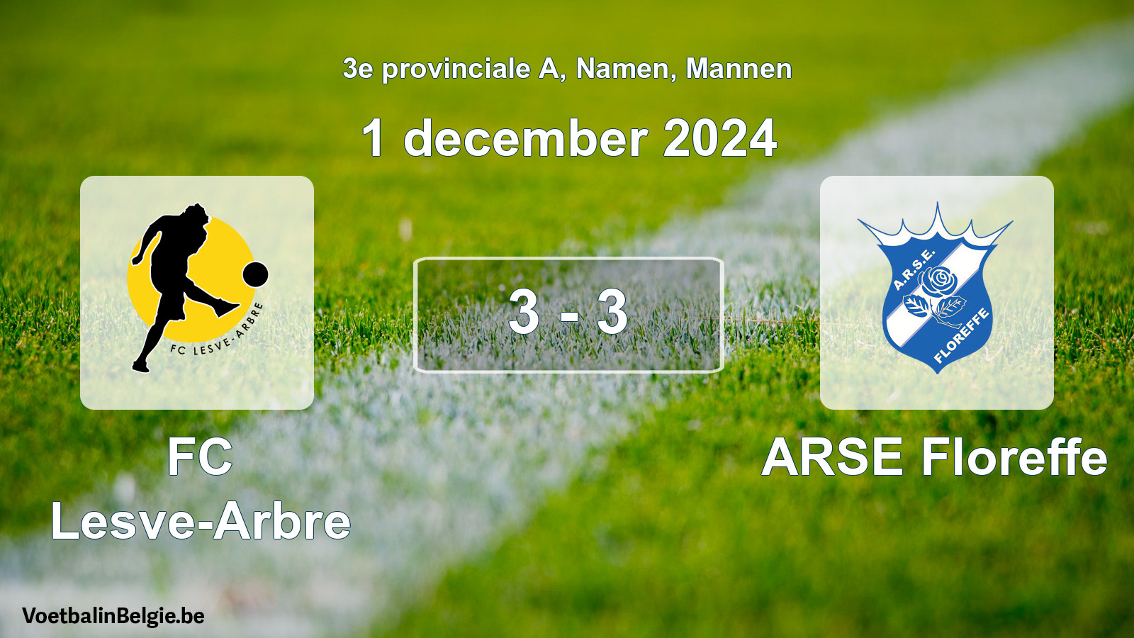 Gespeelde wedstrijd mannenvoetbal: FC Lesve-Arbre - ARSE Floreffe 3 - 3 (1 december 2024)