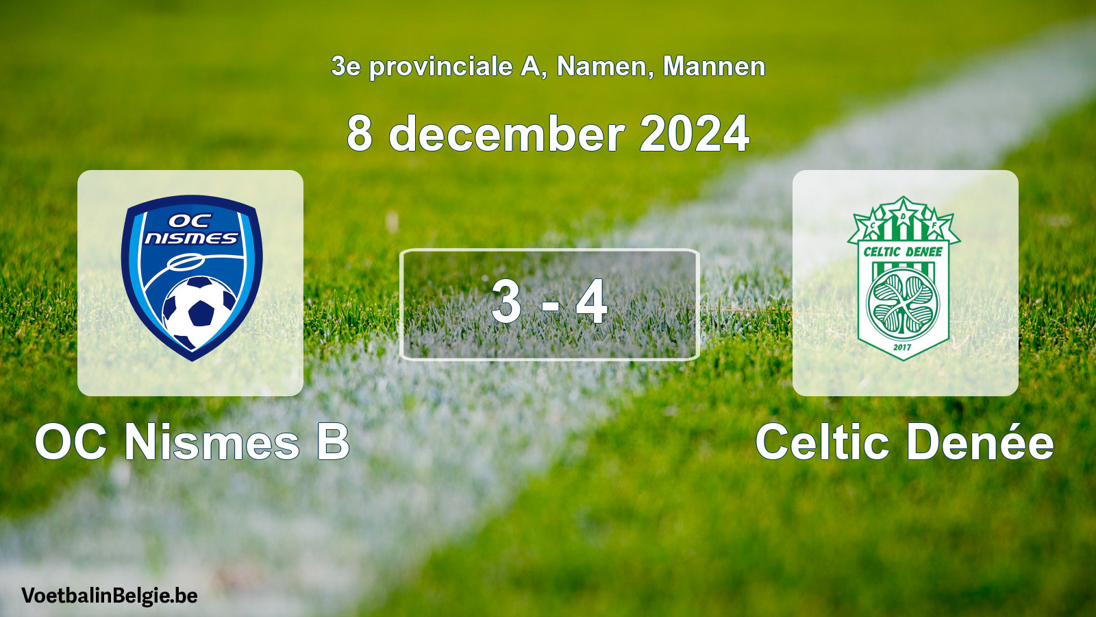 Gespeelde wedstrijd mannenvoetbal: OC Nismes B - Celtic Denée 3 - 4 (8 december 2024)