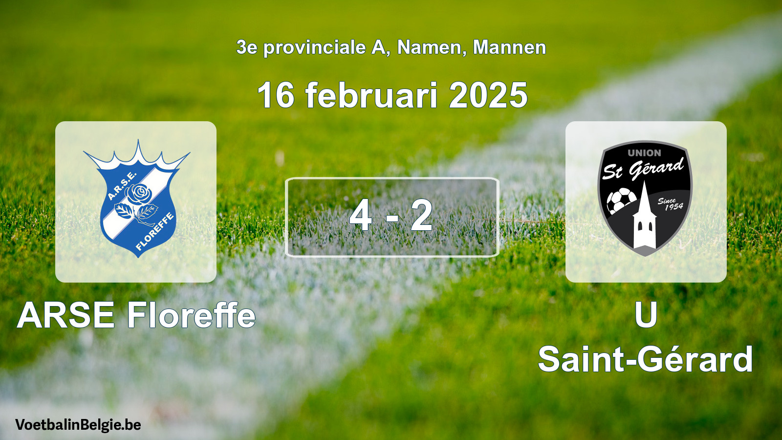 Gespeelde wedstrijd mannenvoetbal: ARSE Floreffe - U Saint-Gérard 4 - 2 (16 februari 2025)