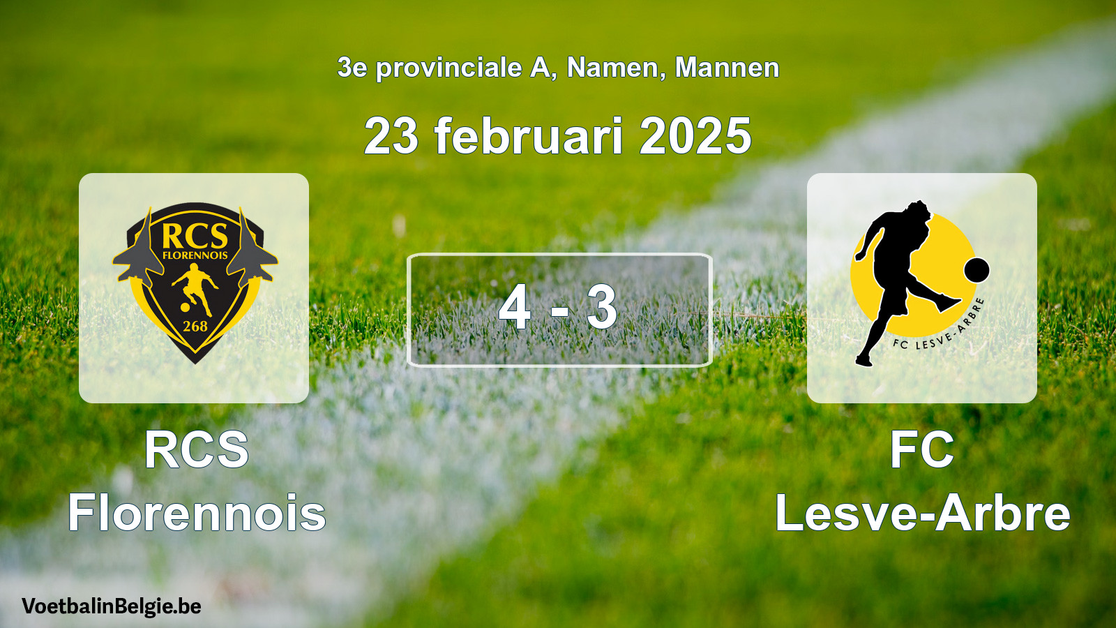 Gespeelde wedstrijd mannenvoetbal: RCS Florennois - FC Lesve-Arbre 4 - 3 (23 februari 2025)