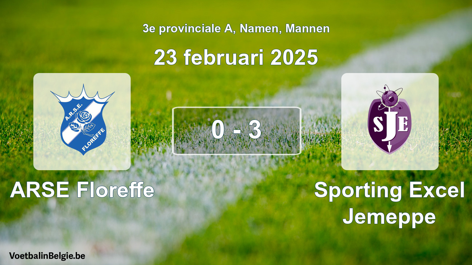 Gespeelde wedstrijd mannenvoetbal: ARSE Floreffe - Sporting Excel Jemeppe 0 - 3 (23 februari 2025)