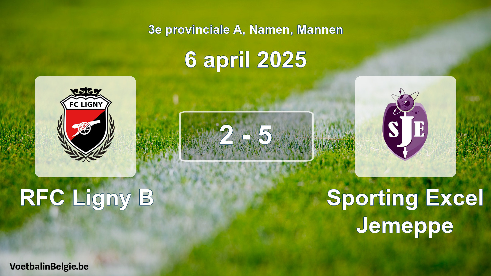Gespeelde wedstrijd mannenvoetbal: RFC Ligny B - Sporting Excel Jemeppe 2 - 5 (6 april 2025)