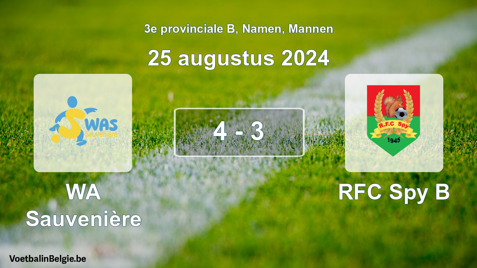 Gespeelde wedstrijd mannenvoetbal: WA Sauvenière - RFC Spy B 4 - 3 (25 augustus 2024)