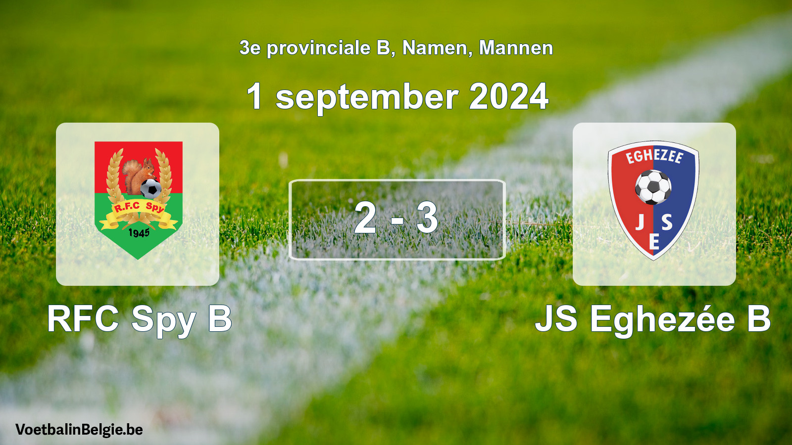Gespeelde wedstrijd mannenvoetbal: RFC Spy B - JS Eghezée B 2 - 3 (1 september 2024)