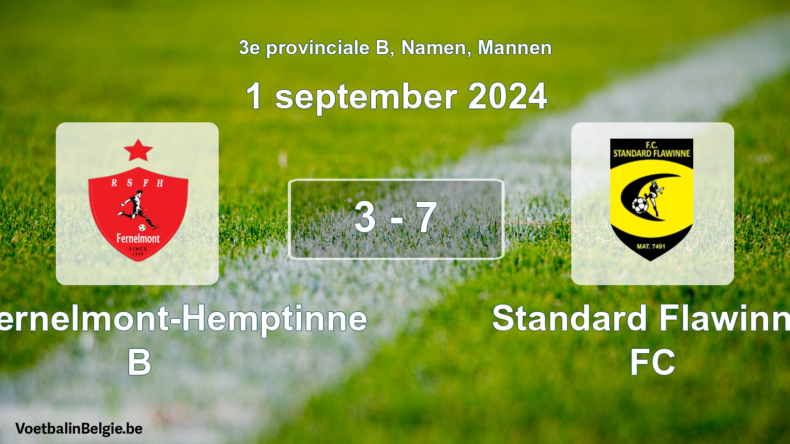 Gespeelde wedstrijd mannenvoetbal: RS Fernelmont-Hemptinne B - Standard Flawinne FC 3 - 7 (1 september 2024)