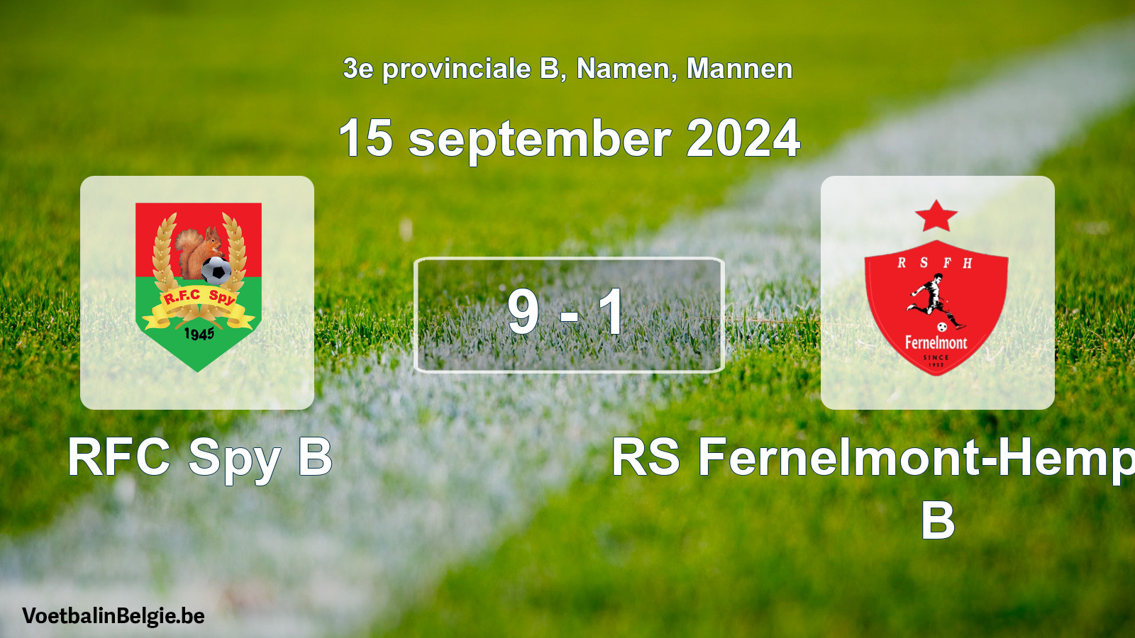 Gespeelde wedstrijd mannenvoetbal: RFC Spy B - RS Fernelmont-Hemptinne B 9 - 1 (15 september 2024)