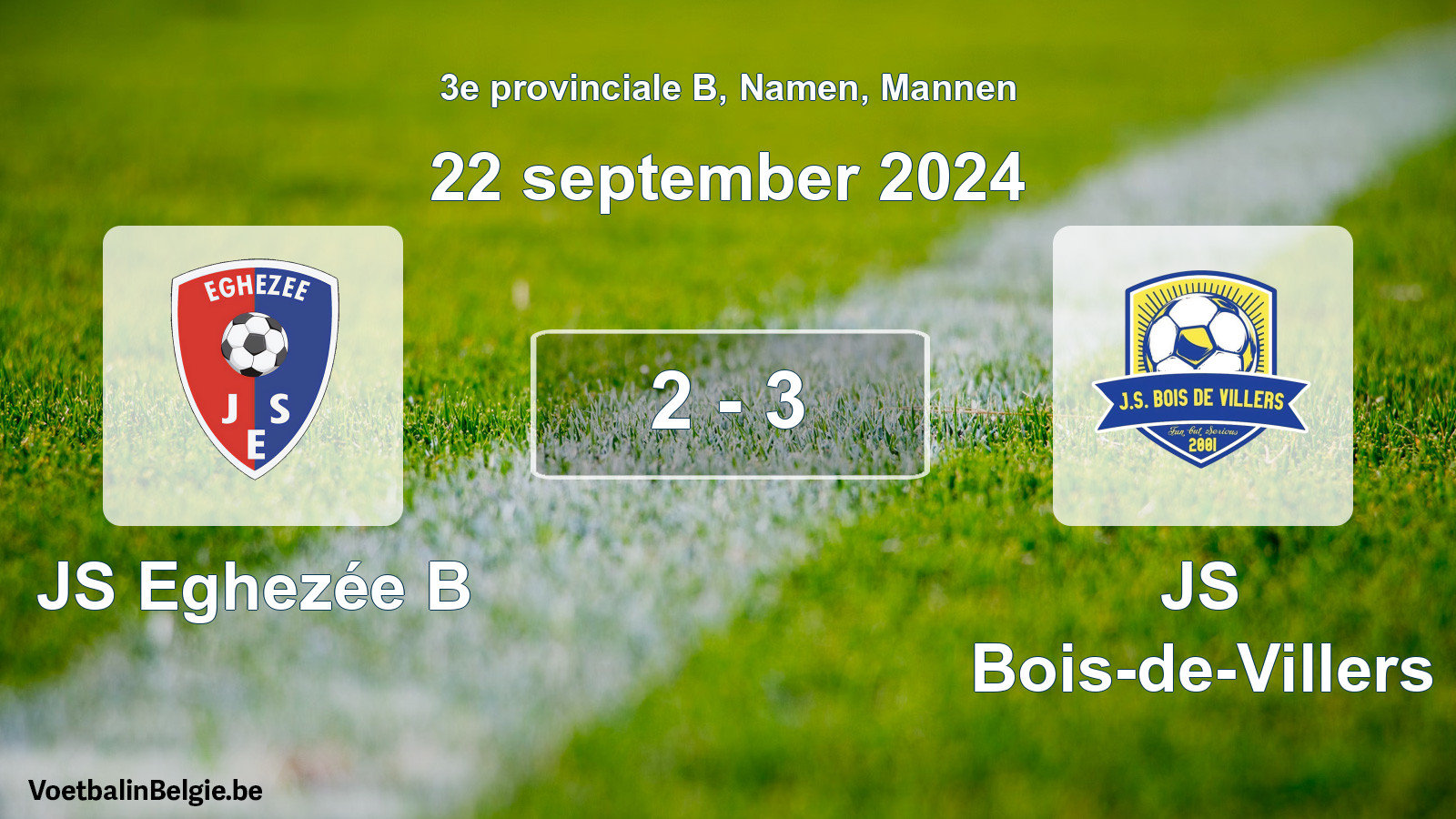 Gespeelde wedstrijd mannenvoetbal: JS Eghezée B - JS Bois-de-Villers 2 - 3 (22 september 2024)