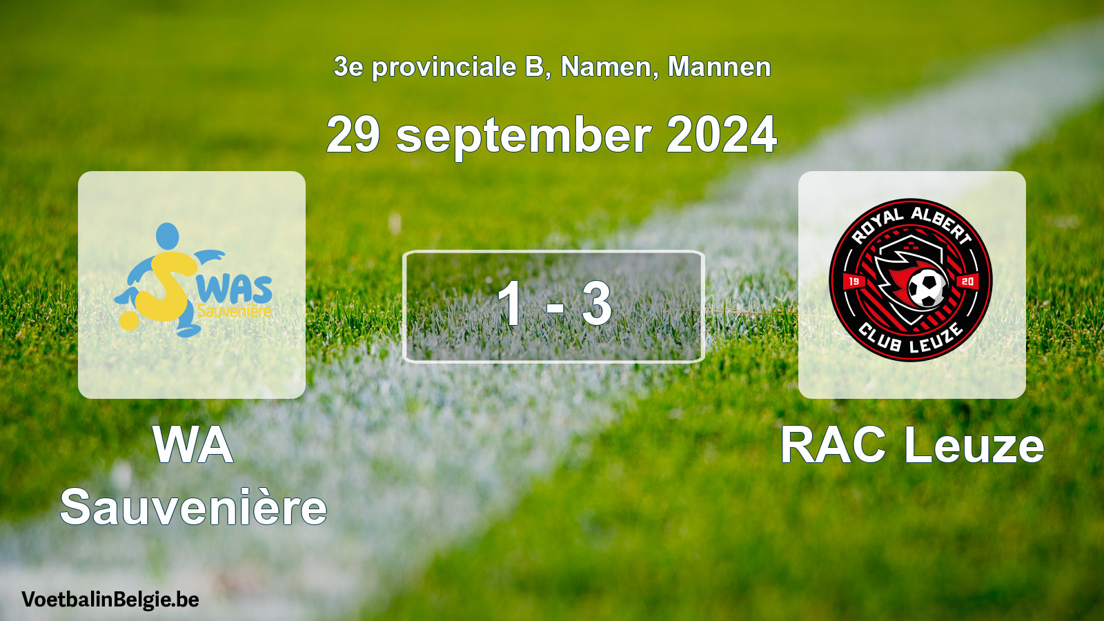 Gespeelde wedstrijd mannenvoetbal: WA Sauvenière - RAC Leuze 1 - 3 (29 september 2024)