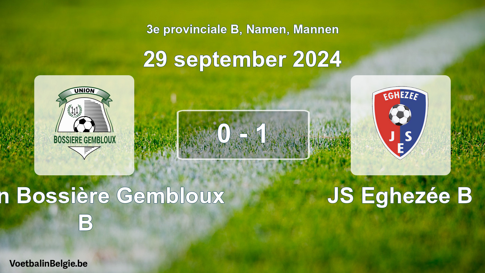 Gespeelde wedstrijd mannenvoetbal: Union Bossière Gembloux B - JS Eghezée B 0 - 1 (29 september 2024)