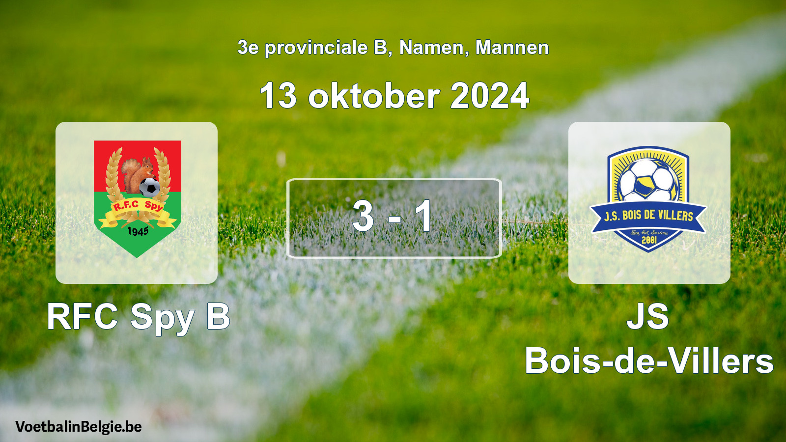 Gespeelde wedstrijd mannenvoetbal: RFC Spy B - JS Bois-de-Villers 3 - 1 (13 oktober 2024)