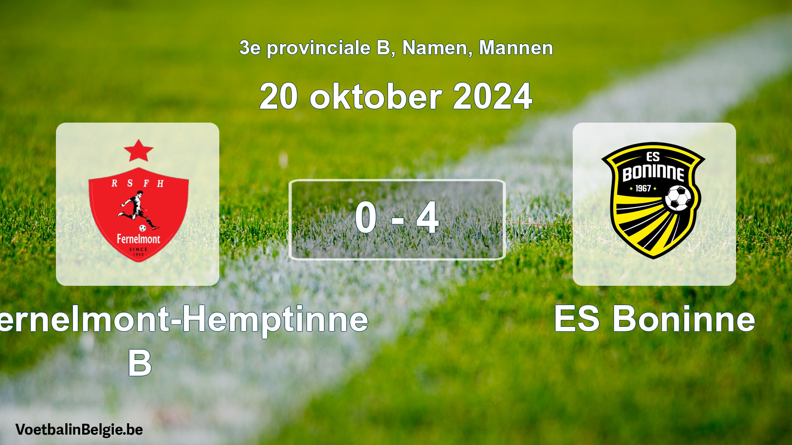 Gespeelde wedstrijd mannenvoetbal: RS Fernelmont-Hemptinne B - ES Boninne 0 - 4 (20 oktober 2024)
